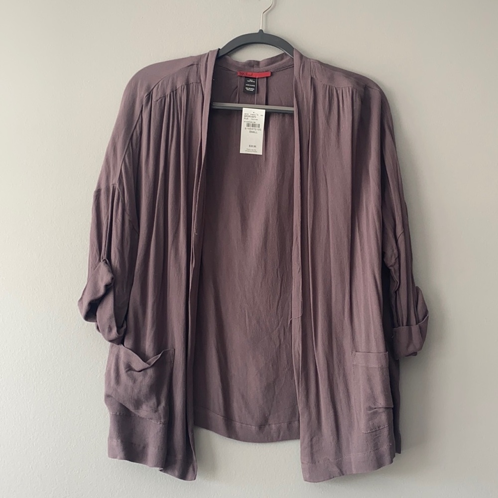 BKE Red Gray 3/4 Sleeve Lightweight Cardigan